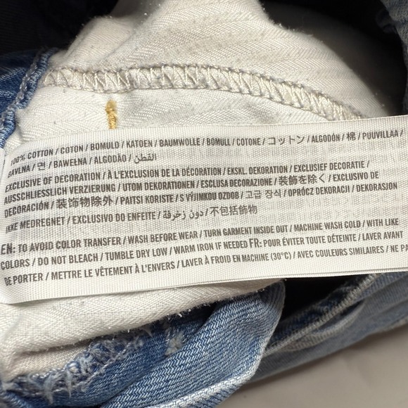 Abercrombie &‎ Fitch Distressed Denim Bib Overalls Shortalls Jeans Raw Hem Large - Picture 6 of 6